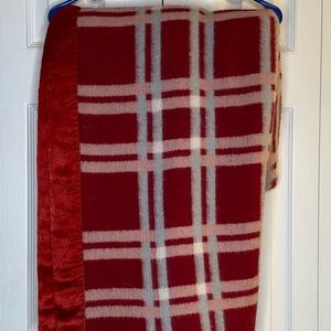 Vintage Satin Trim Blanket Throw Red Pink White Plaid Size 68x69